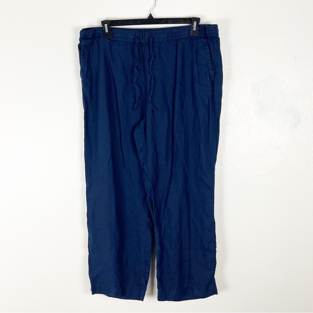 CHARTER CLUB 100% Linen Navy Blue Tie Waist High Rise Pockets Slacks XXL Casual